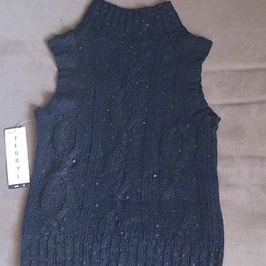 Terryl small black sleeveless mock turtleneck with black on black sequins